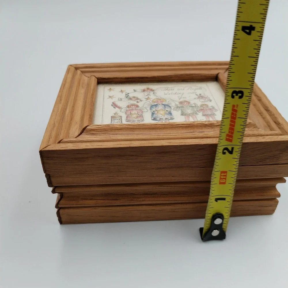Vintage Oak Wood Angel Trinket Box Mimi Watching Over You Framed Lid Memory Gift